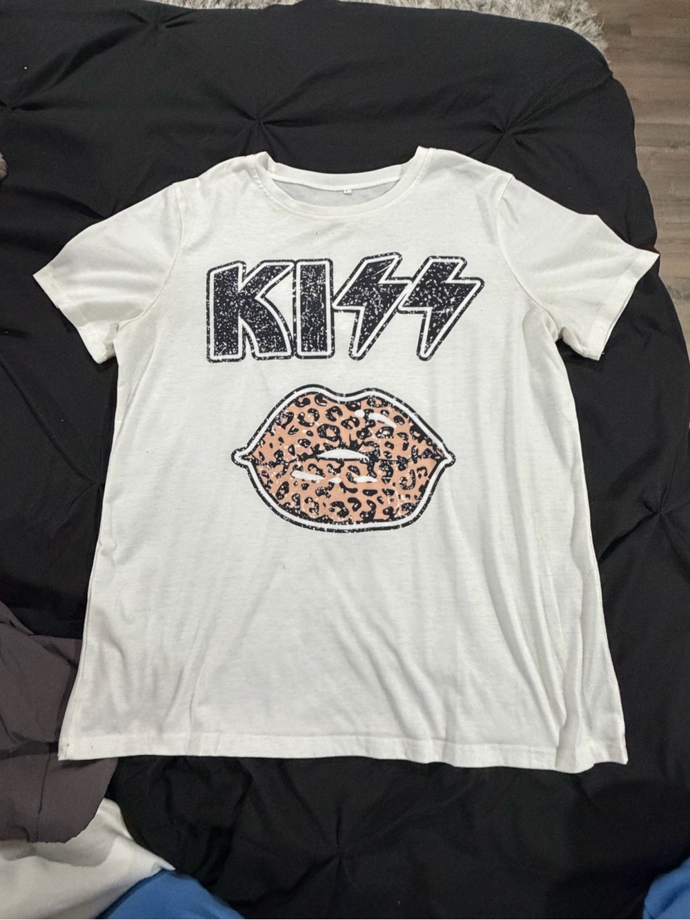 Kiss Kids White Tee with Pink Leopard Lip Graphic